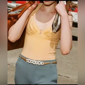 279- NWT Zara Women's  Metal Piece Bodysuit Yellow Size XS  8605/318